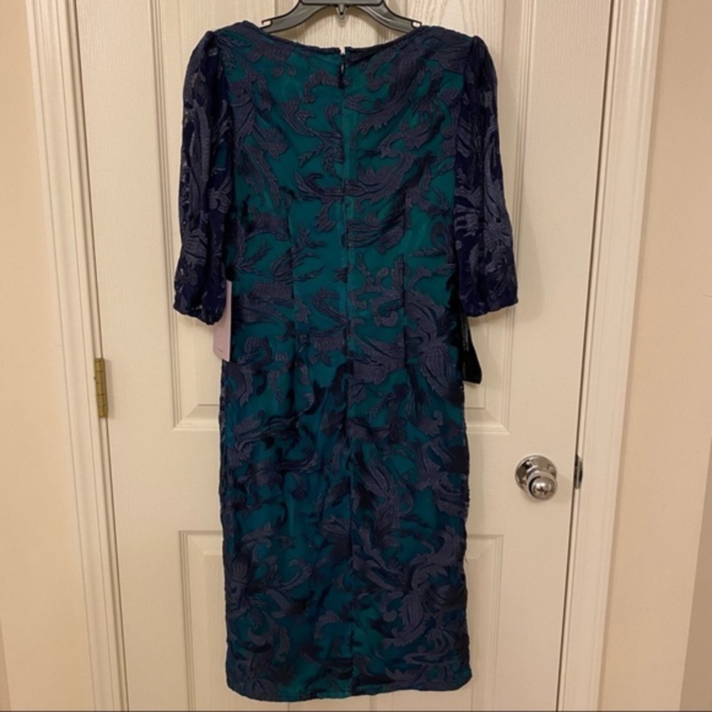 JS Collections Embroidered Sheath Dress in Navy Blue/Kelly Green - Picture 8 of 14
